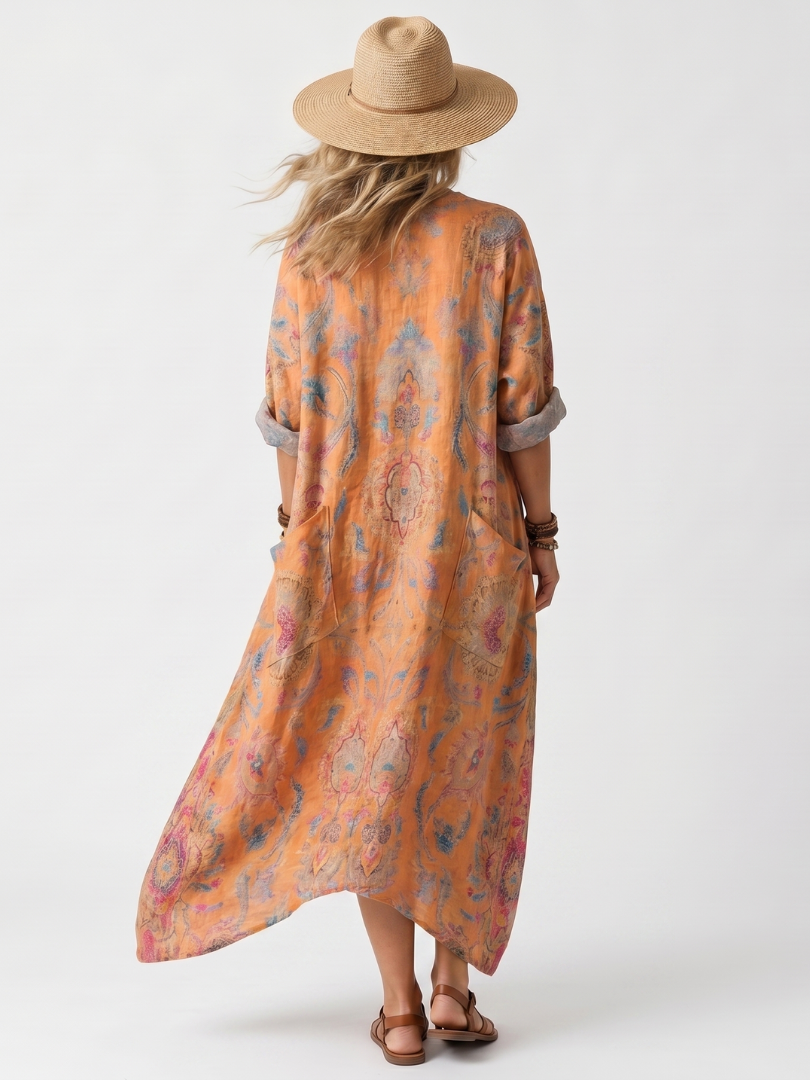 Paisley Print Notch Neck Oversized Pocket Maxi Dress 4