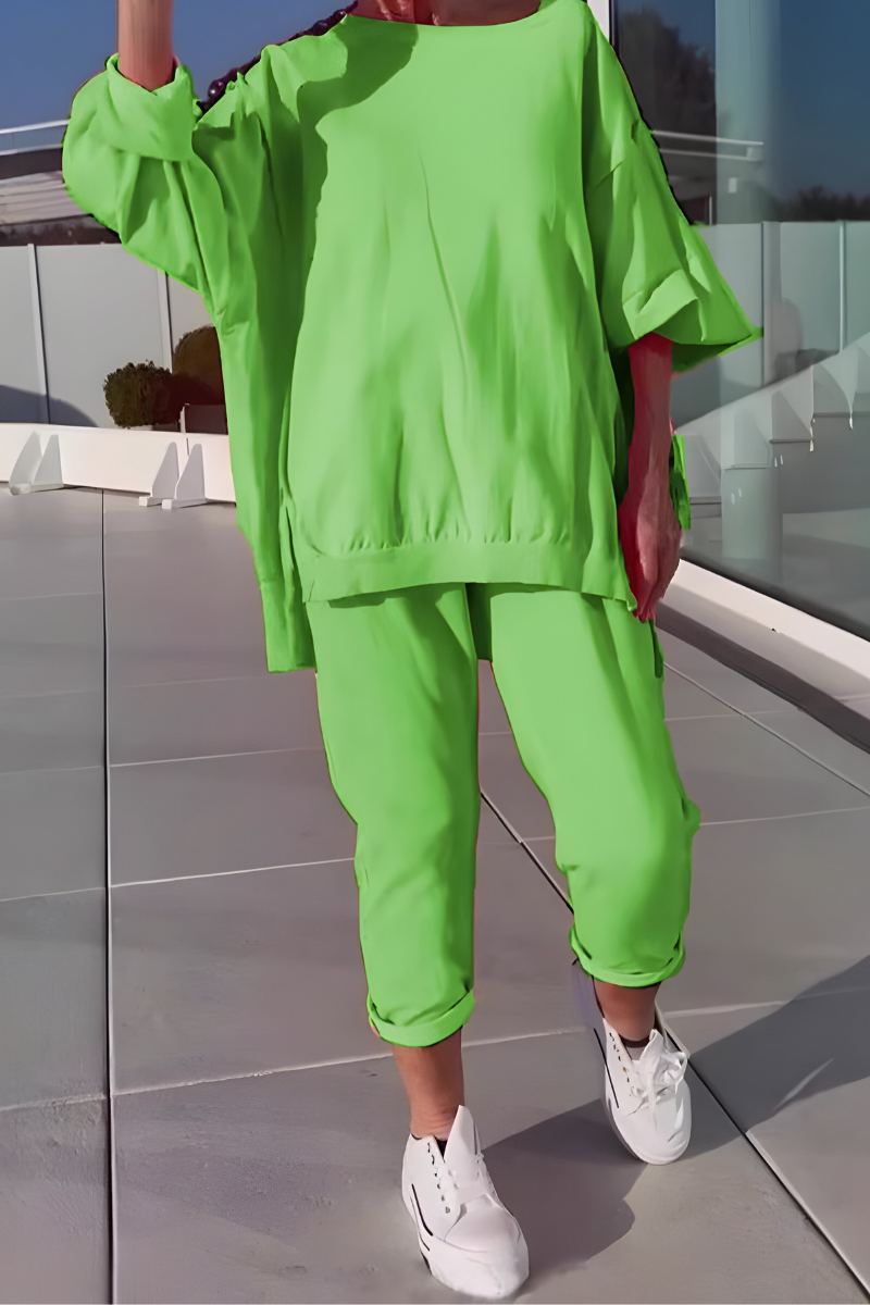 Oversized Round Neck Top and Pants Two Piece Set 4