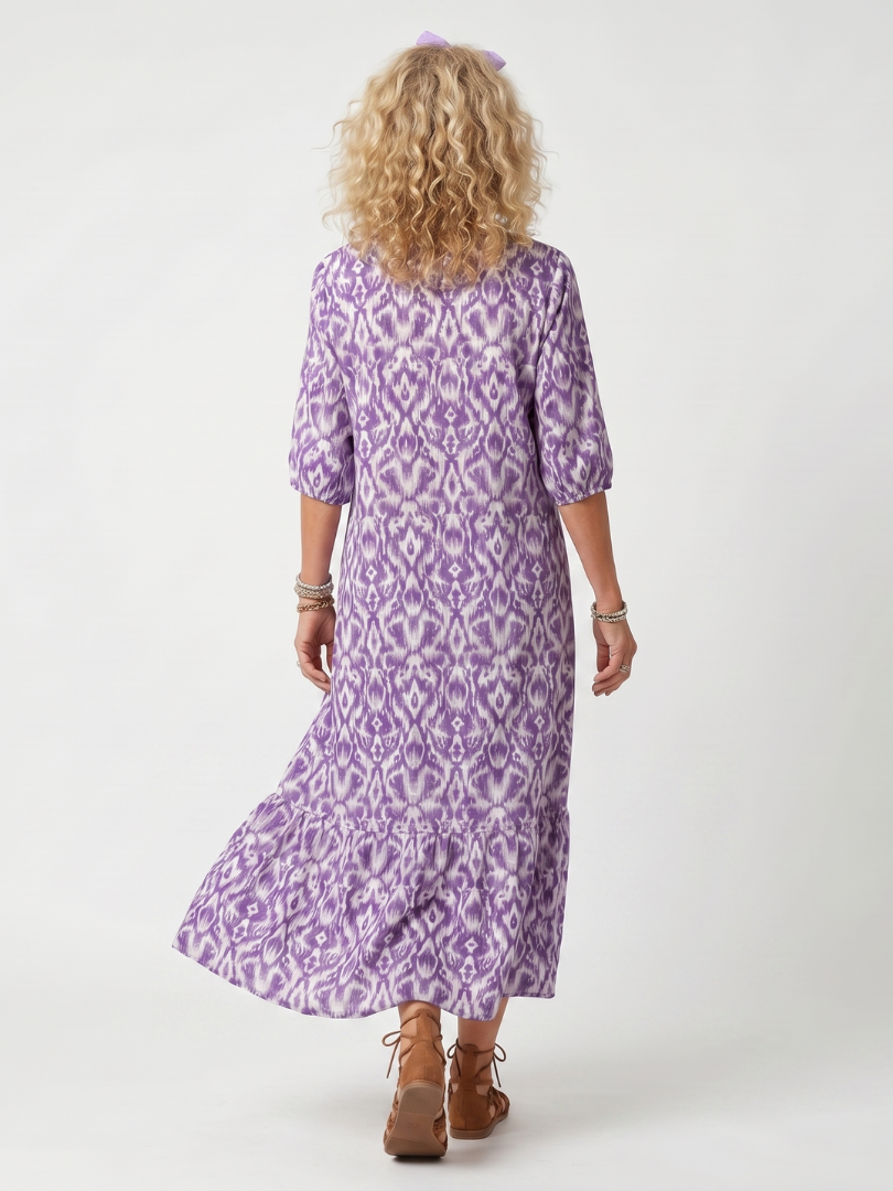 Tassel Tie V-Neck Puff Sleeve Tiered Print Maxi Dress 4