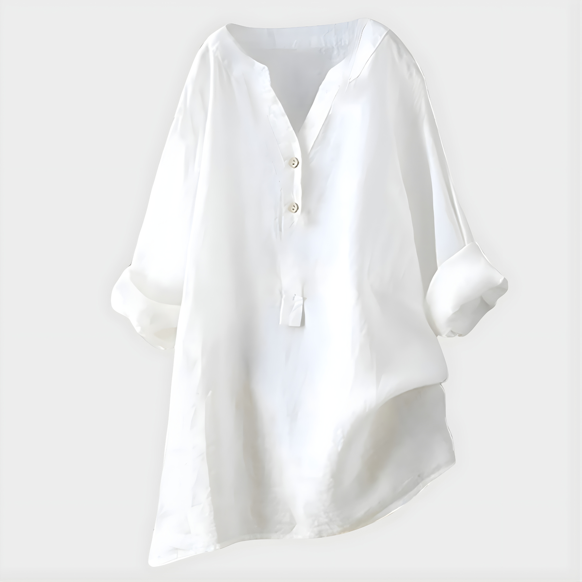 Band Collar Half Button Roll Sleeve Linen Blouse 5