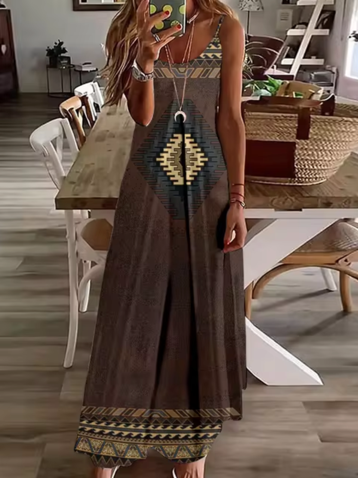 Spaghetti Strap V-Neck Relaxed A-Line Maxi Dress - View 10
