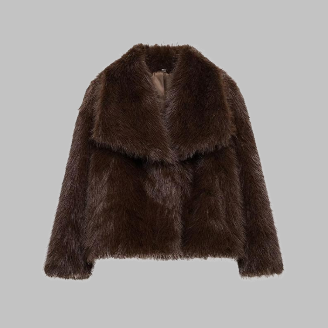 Oversized Collar Faux Fur Cropped Jacket