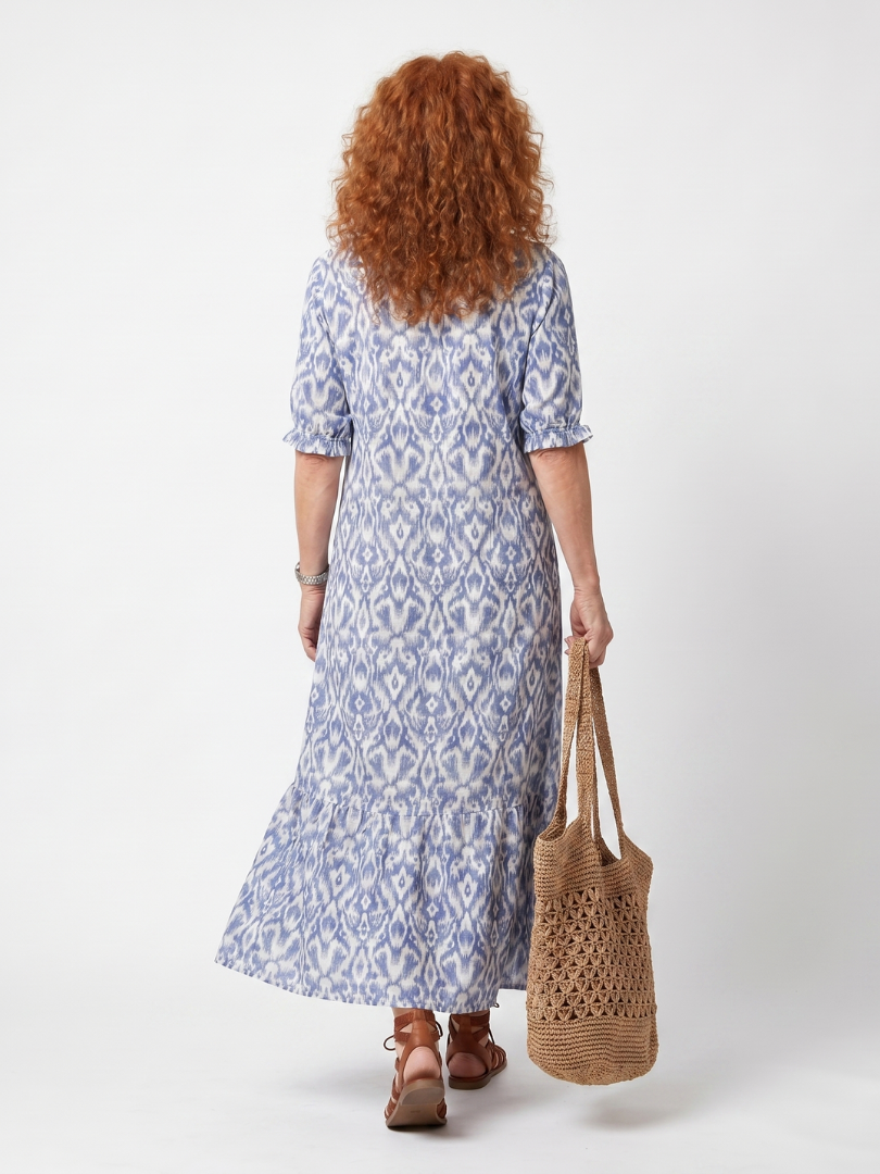 Ikat Print Tassel Tie Neck Tiered Maxi Dress 4