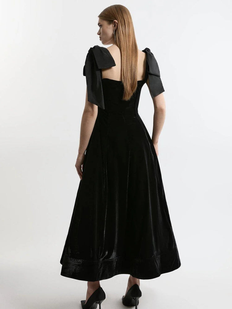 Velvet Strapless Bow Midi Dress - View 4