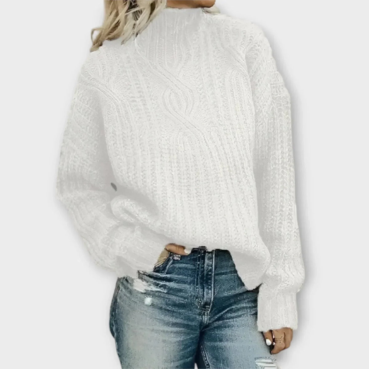 Mock Neck Long Sleeve Textured Knit Sweater 4