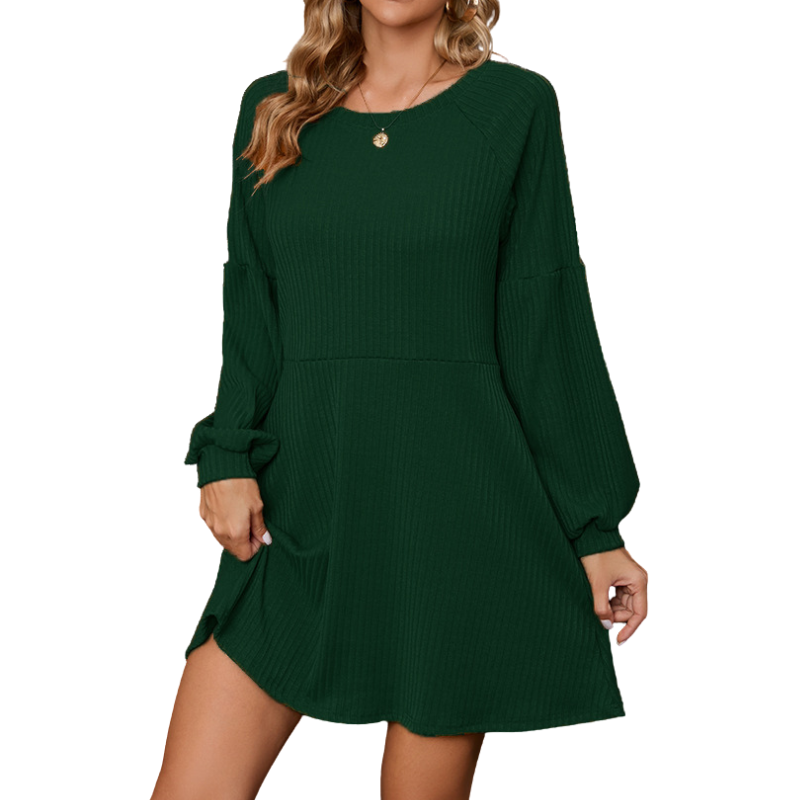 Ribbed Crew Neck Long Sleeve Fit and Flare Mini Dress 4