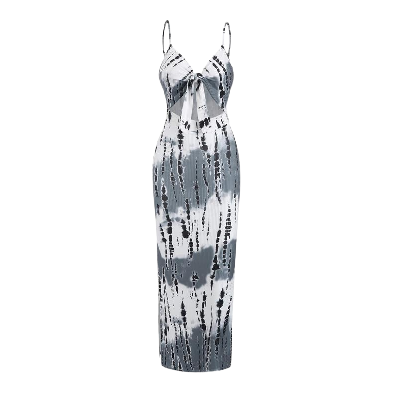 Ribbed Knot Front Cut Out Spaghetti Strap Split Maxi Dress 10