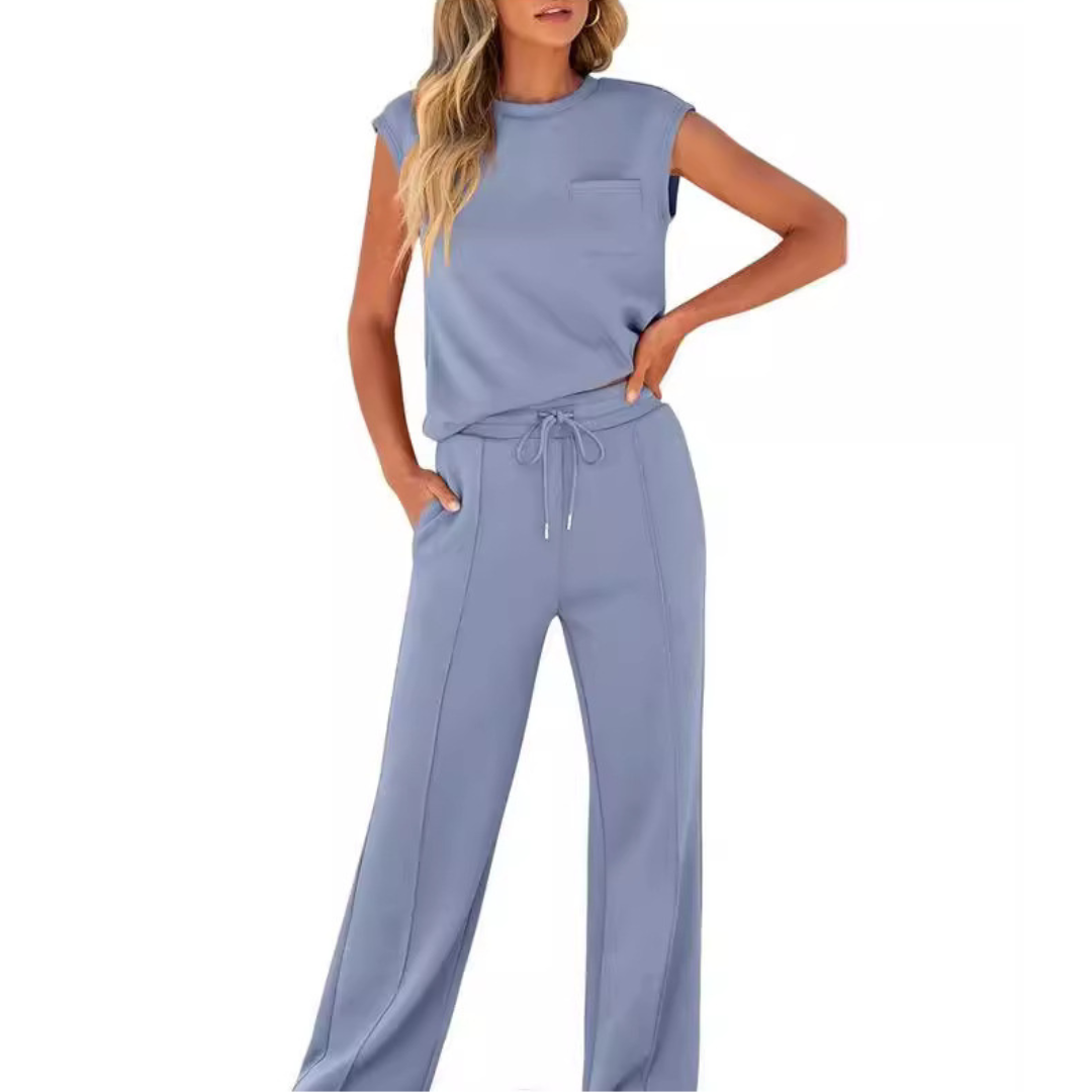 Cap Sleeve Top and Wide Leg Pants Two Piece Set 4