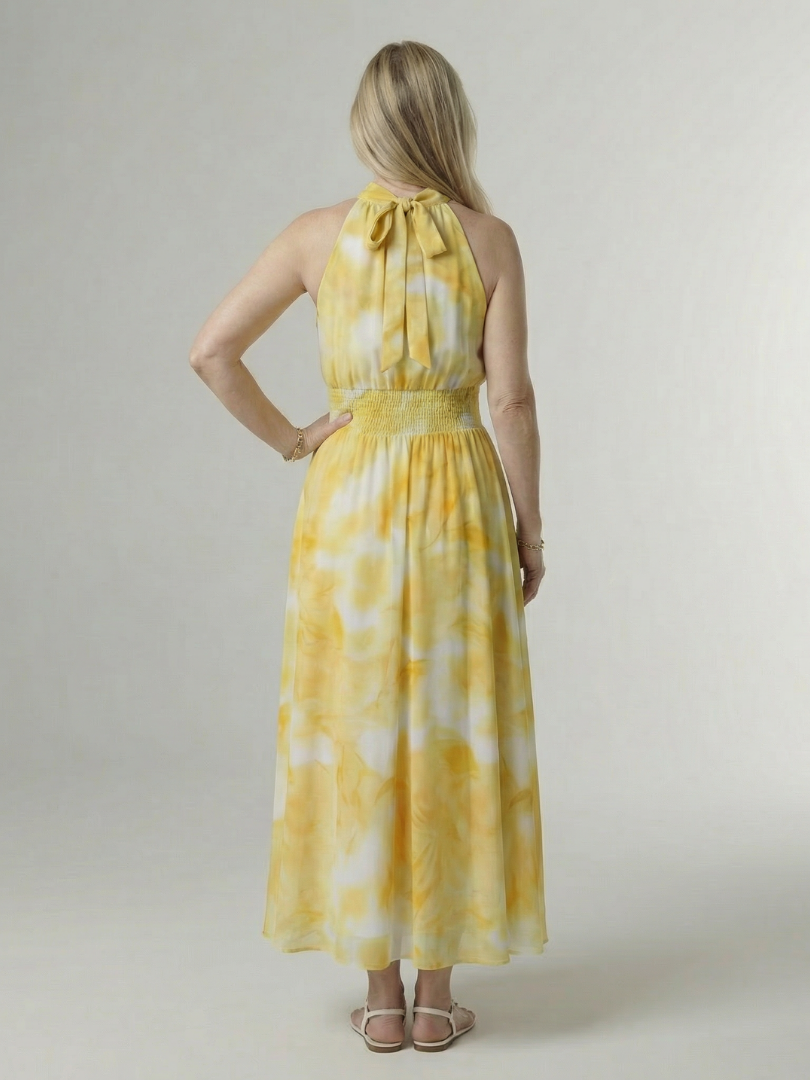 Tie Dye Halter Neck Smocked Waist Maxi Dress 4