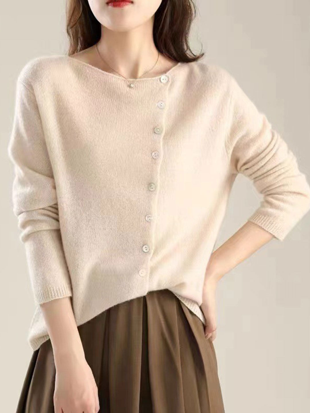 Fold Over Collar Button Front Knit Cardigan 8