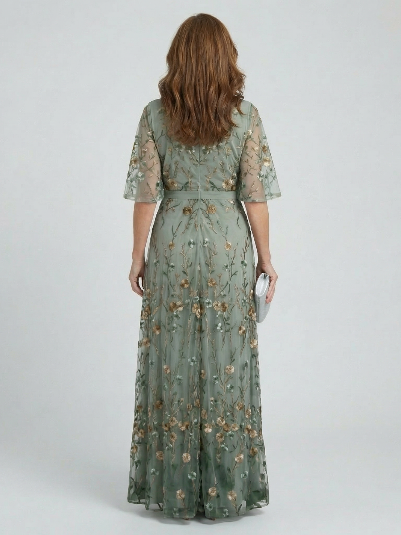 Floral V-Neck Half Sleeve Wrap Maxi Dress 4