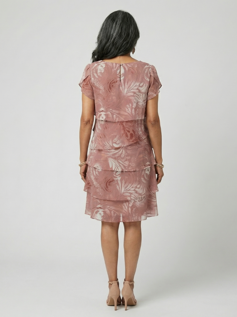 Burnout Floral Flutter Sleeve Tiered Knee Length Dress 4