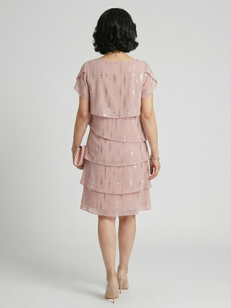Sequin Embellished Flutter Sleeve Tiered Knee Length Dress 4