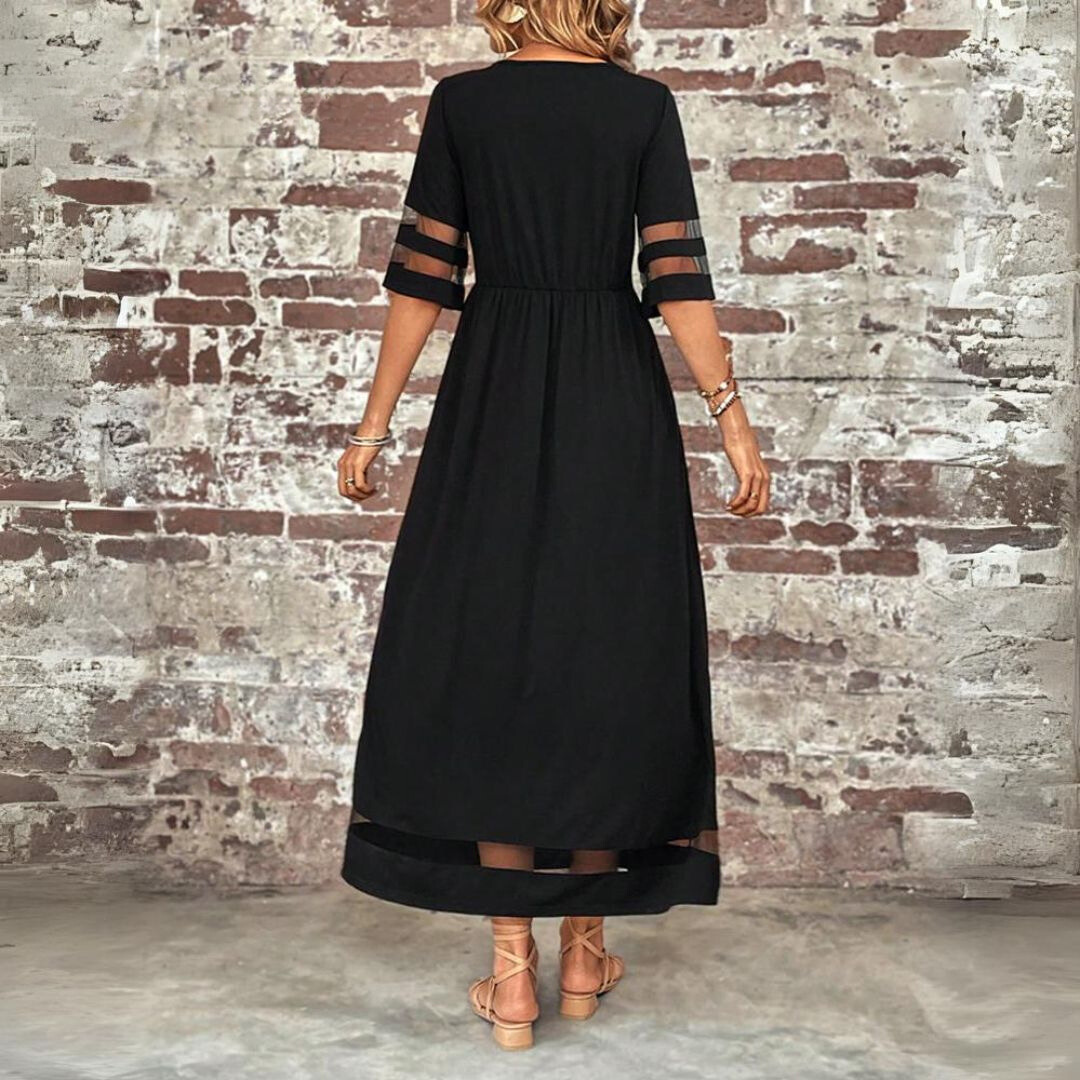 Round Neck Mesh Insert Half Sleeve Maxi Dress 3