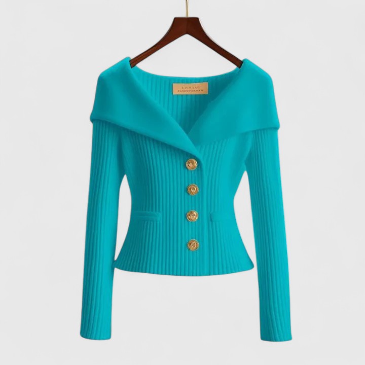 Portrait Collar Button Front Ribbed Knit Sweater 5