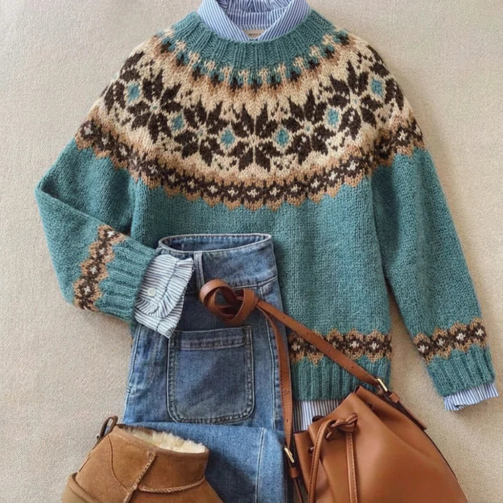 Fair Isle Mock Neck Long Sleeve Sweater