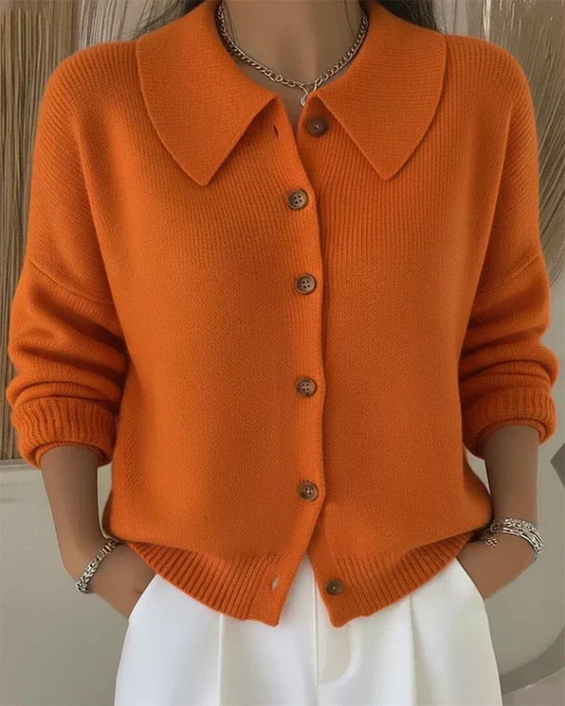 Collared Button Front Ribbed Knit Cardigan 3