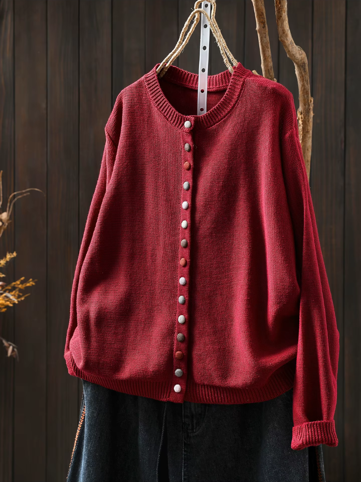 Round Neck Pom Button Front Knit Cardigan 3