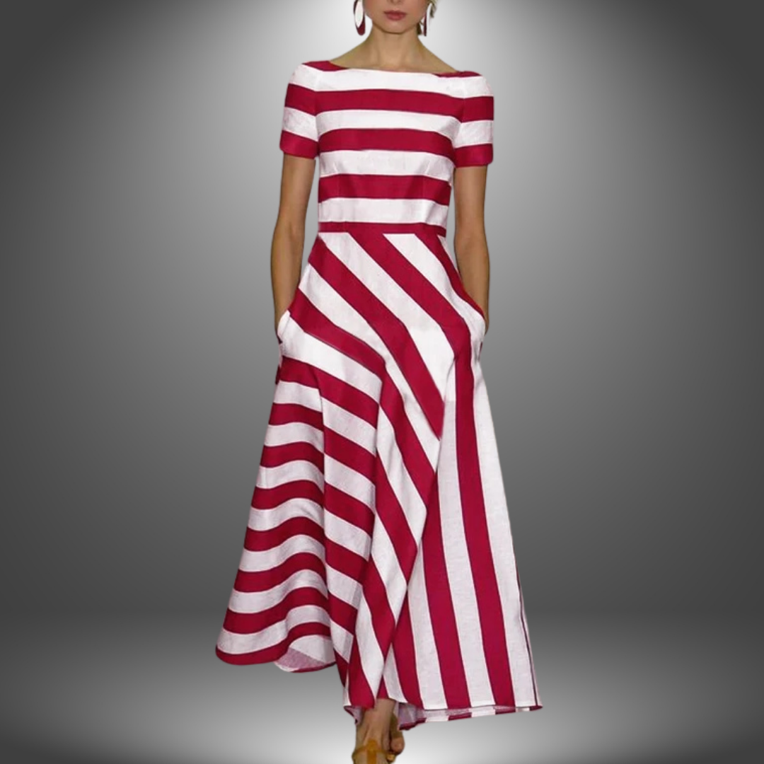 Striped Strapless Flowing A-Line Maxi Dress 2