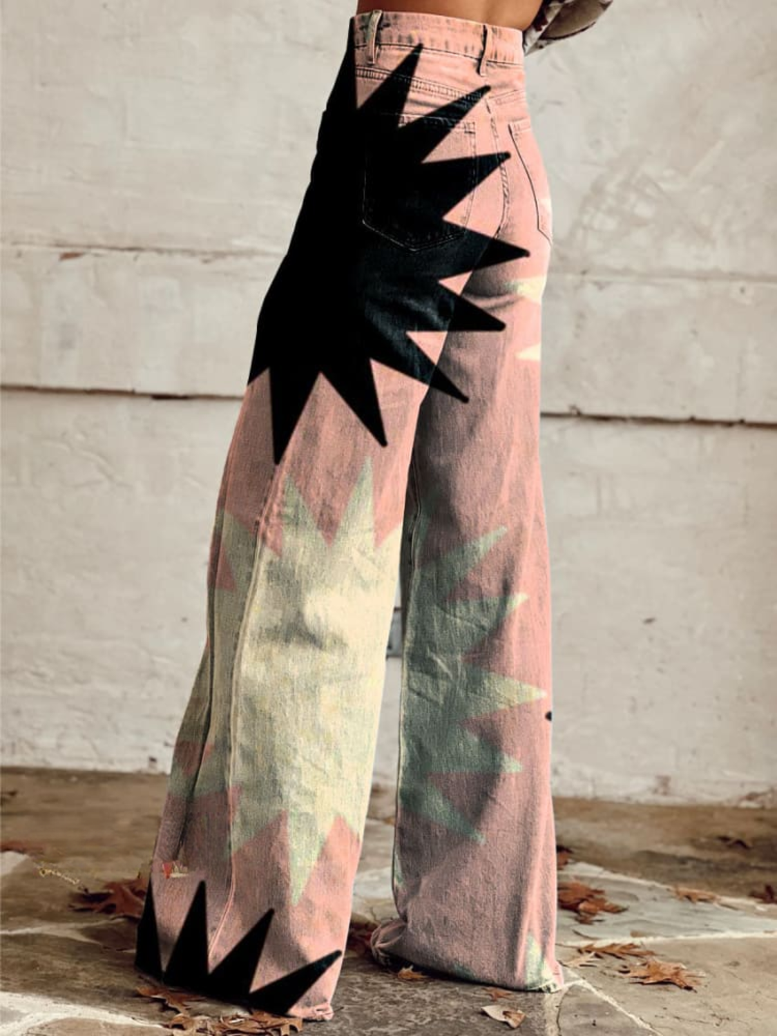High Waist Abstract Print Wide Leg Jeans 2