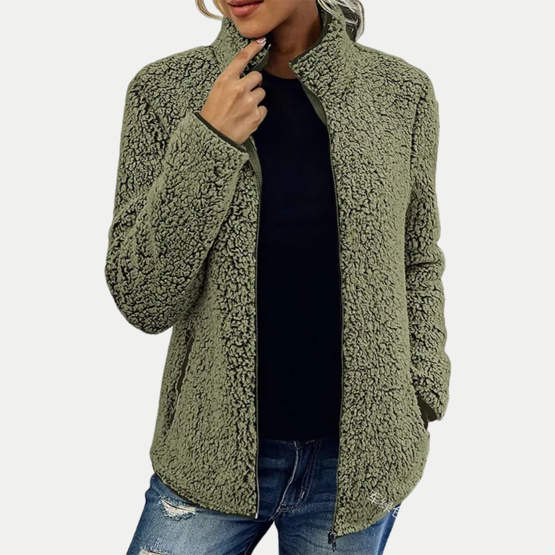 Zip Front Stand Collar Sherpa Fleece Jacket 4