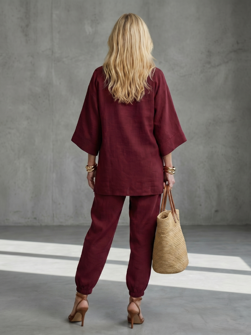 Notch V-Neck Tunic Top and Pants Two Piece Set 4