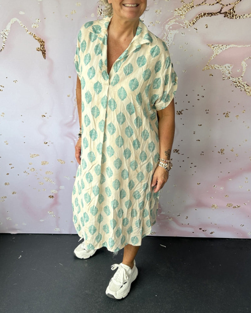Geometric Print Short Sleeve Lapel Collar Midi Shirt Dress - View 9