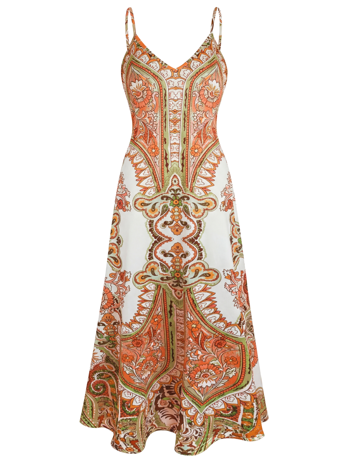 Paisley Print V-Neck Spaghetti Strap Boho Maxi Dress 3