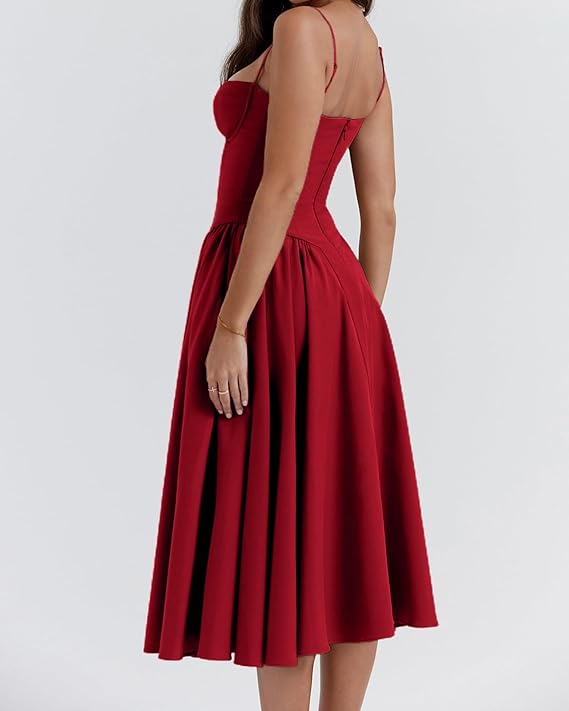 Corset Bodice Strappy Fit and Flare Midi Dress 21