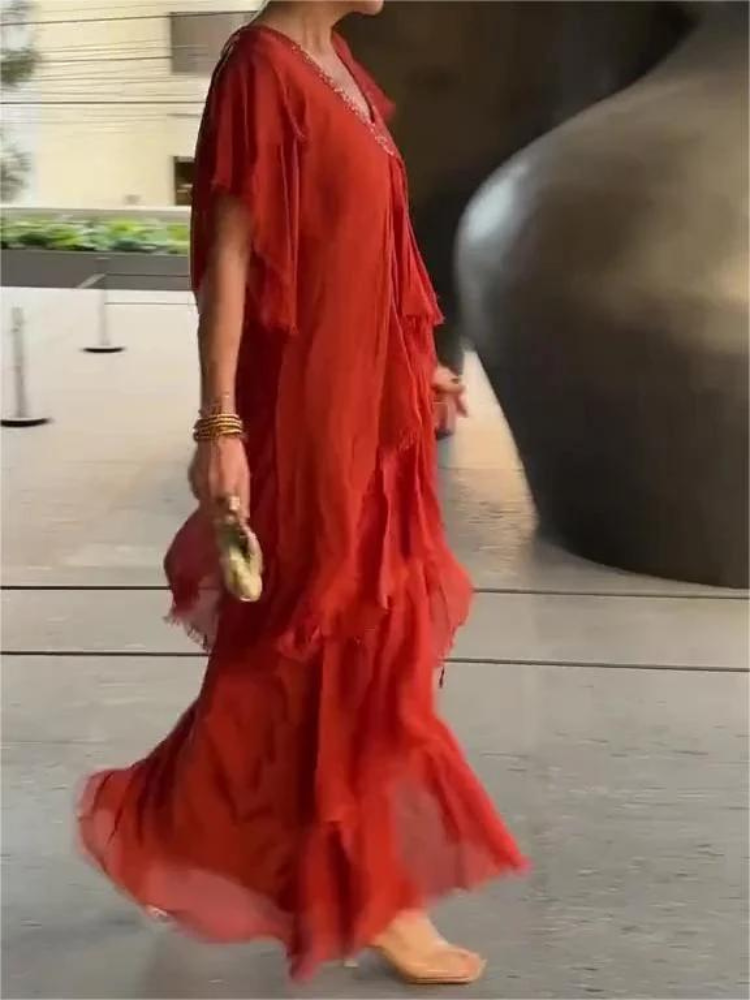 V-Neck Flutter Sleeve Tiered Ruffle Maxi Dress 3