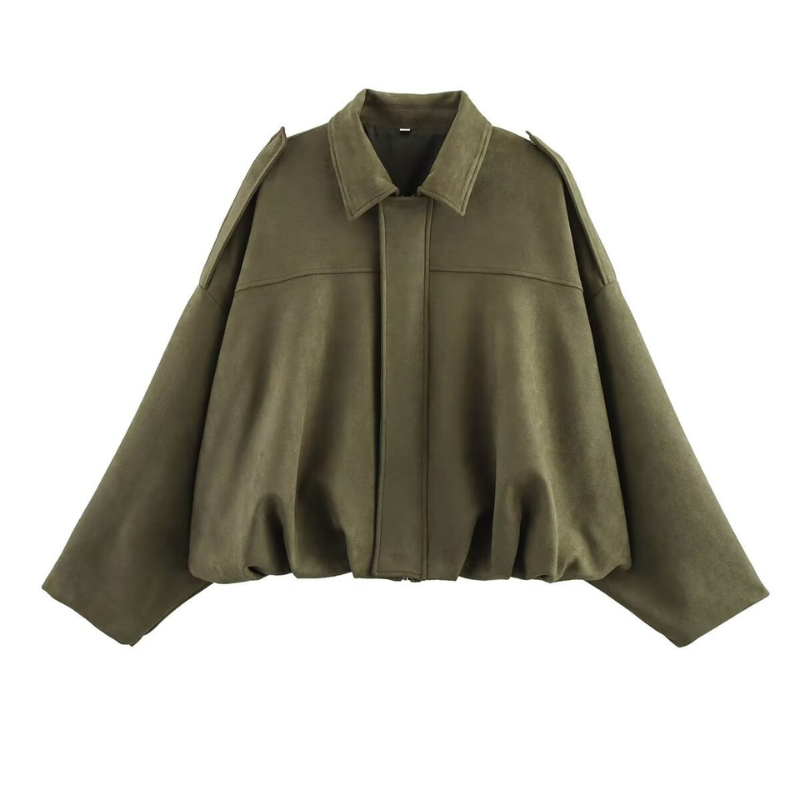 Suede Look Zip Front Oversized Bomber Jacket 4