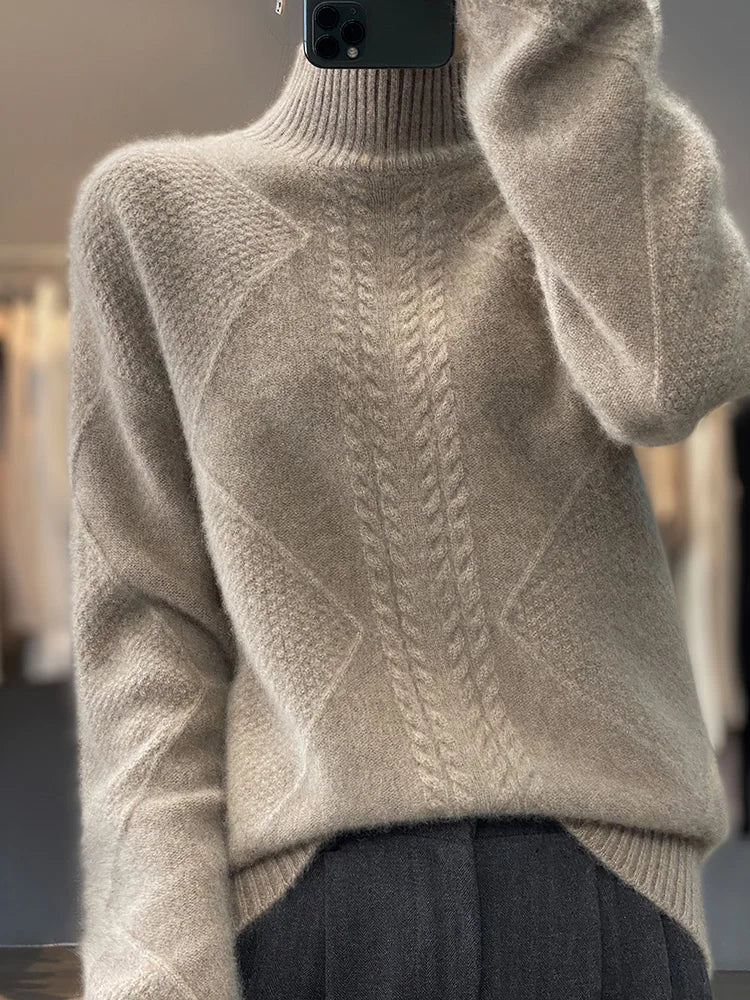 Mock Neck Long Sleeve Cable Knit Sweater 7