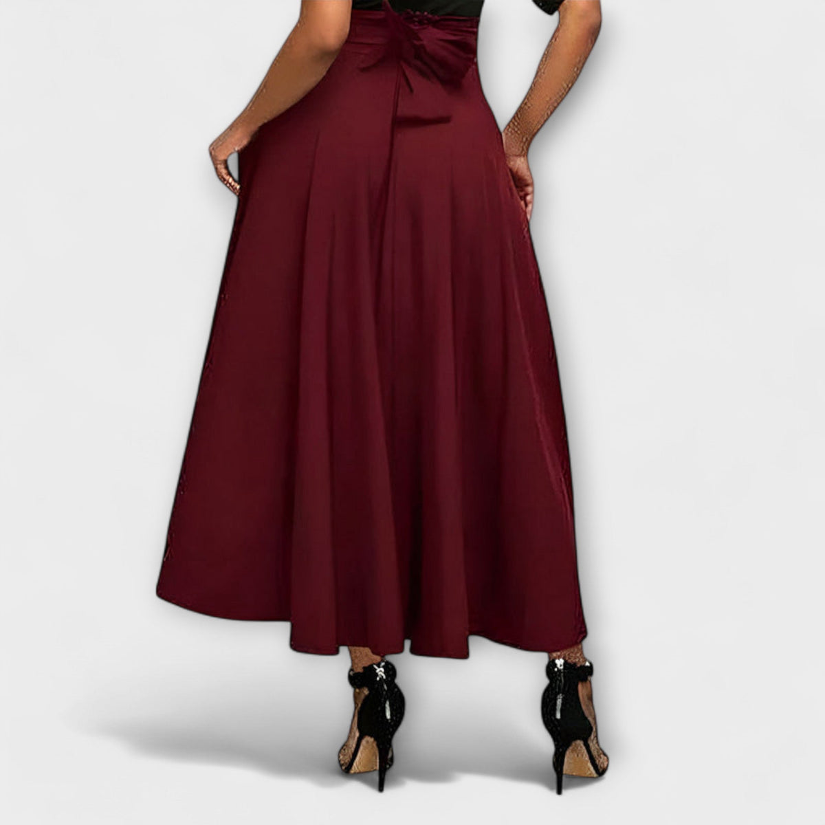 High Waist Pleated Flared Maxi Skirt 4