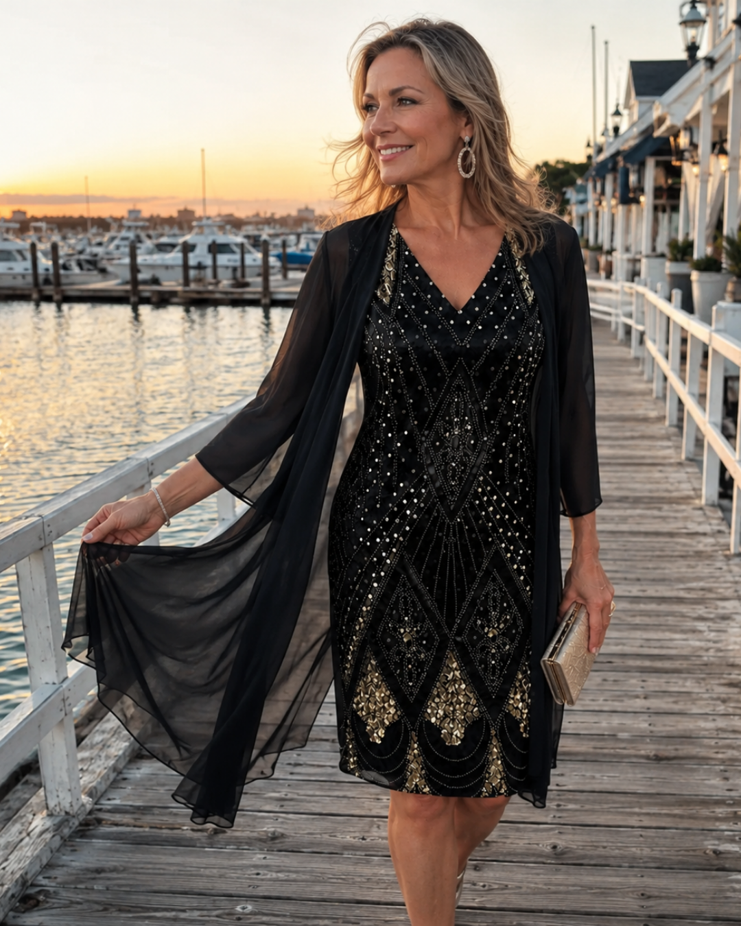 Sequin V-Neck Sheath Dress and Chiffon Duster Two Piece Set 2