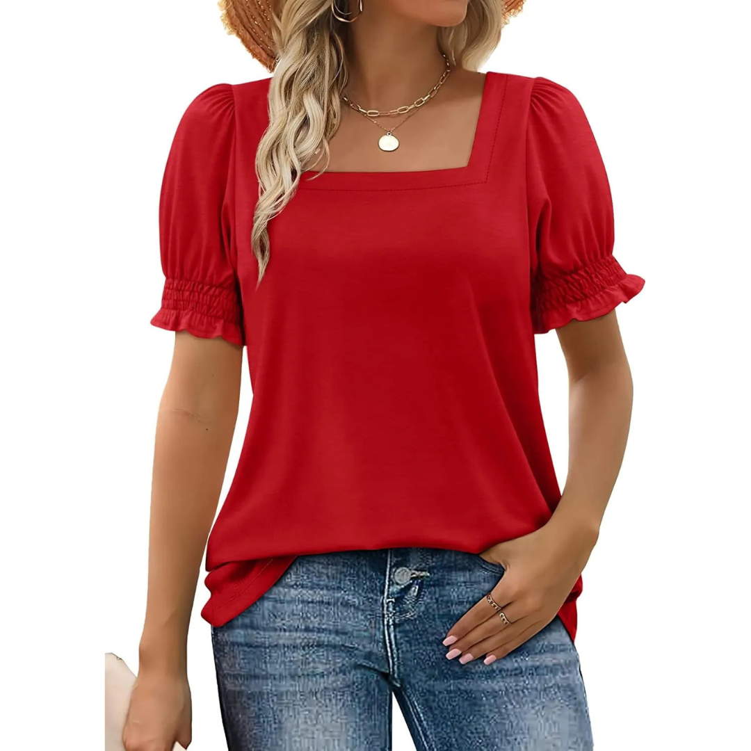 Square Neck Puff Sleeve Striped Top 5