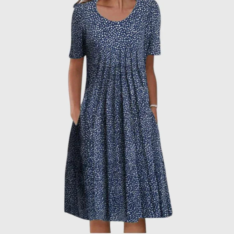 Floral Print Round Neck Short Sleeve Pocket Midi Dress 5