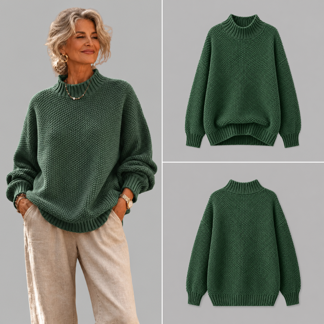 Mock Neck Chunky Knit Oversized Sweater 4