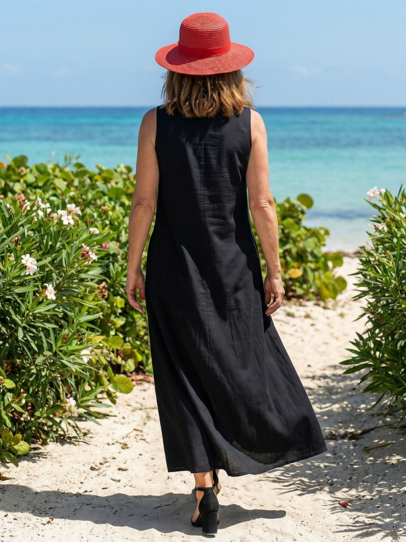 Notch Neck Sleeveless Tulip Print Maxi Dress 4