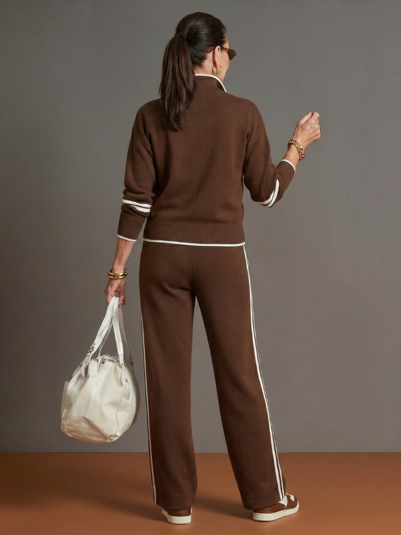 Quarter Zip Sweatshirt and Side Stripe Wide Leg Pants Two Piece Set 4