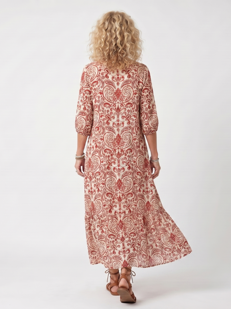 Damask Print Tassel Tie Tiered Maxi Dress 4