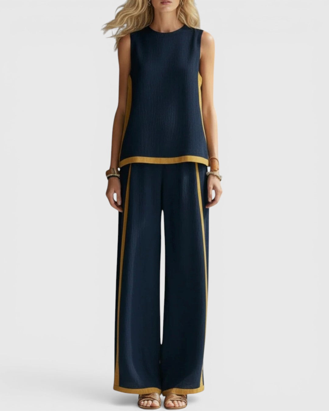 Contrast Trim Sleeveless Top and Wide Leg Pants Two Piece Set