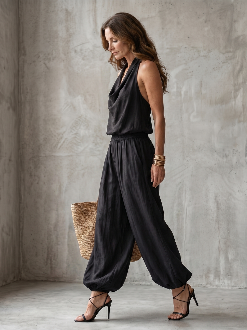 Halter Cowl Neck Top and Balloon Pants Two Piece Set 3