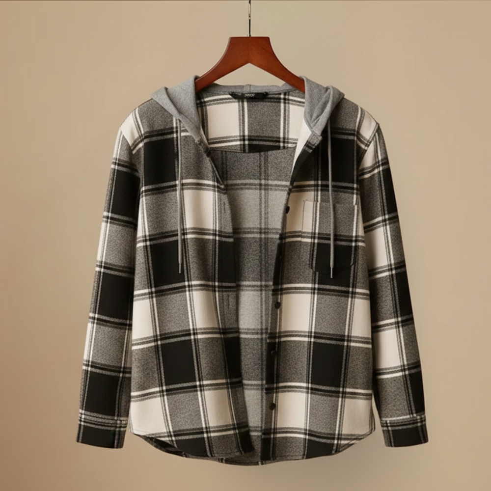 Plaid Sherpa Hooded Button Front Shacket 13