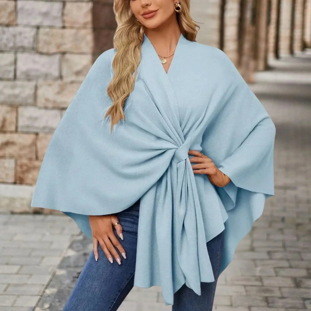 Twist Front Open Draped Cape Poncho 2
