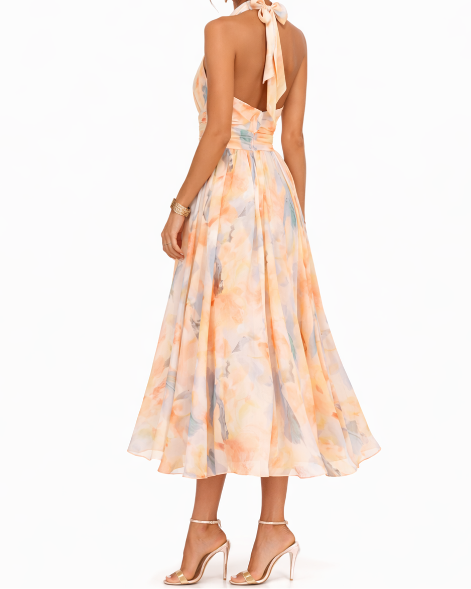 Floral Print Halter Neck Fit and Flare Maxi Dress 7