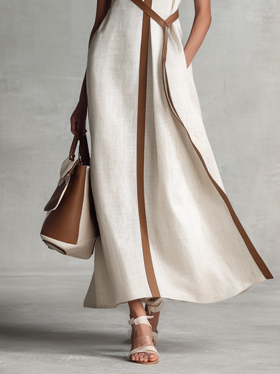 V-Neck Contrast Trim High Split Sleeveless Maxi Dress 5