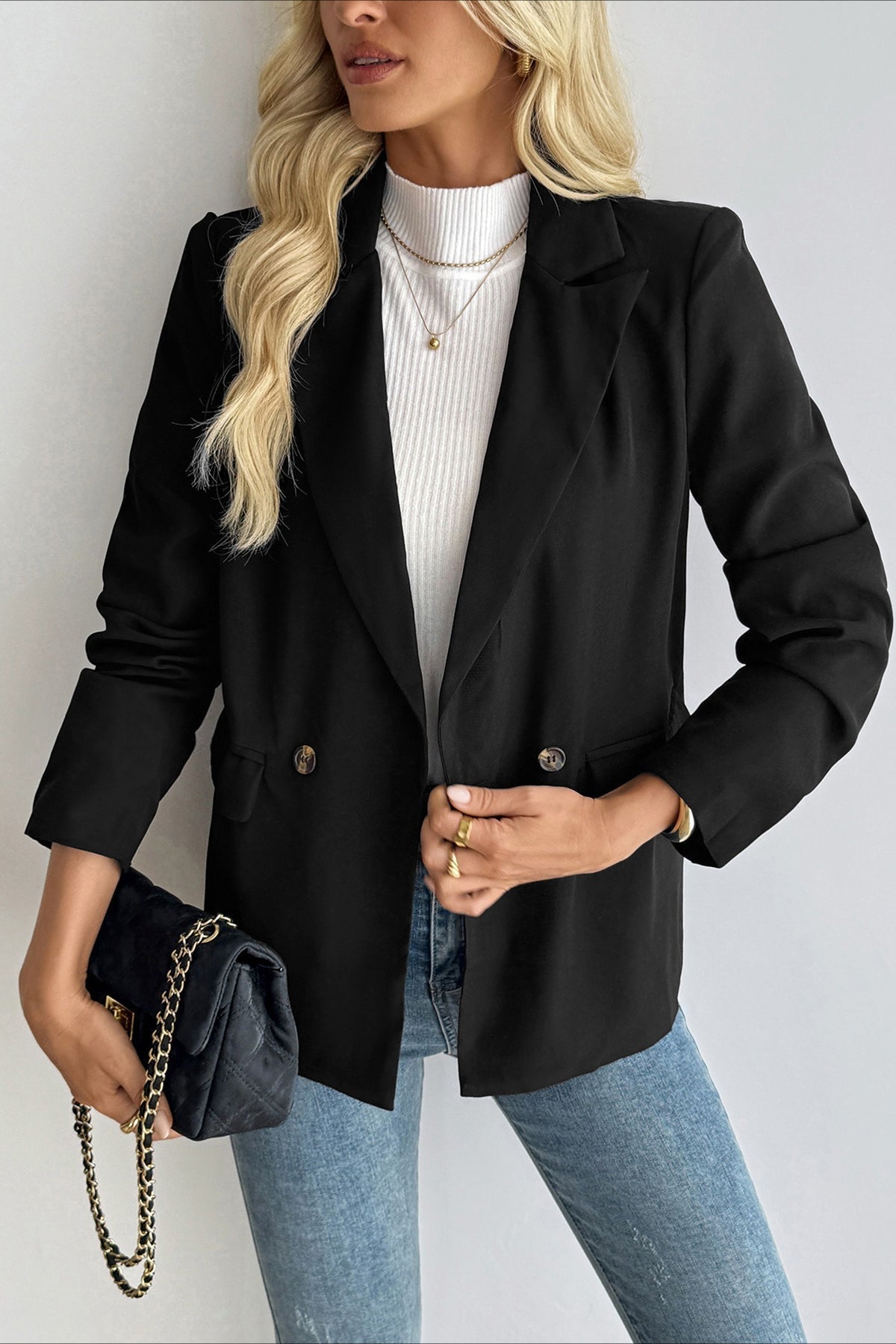 Notch Lapel Open Front Long Sleeve Blazer 3