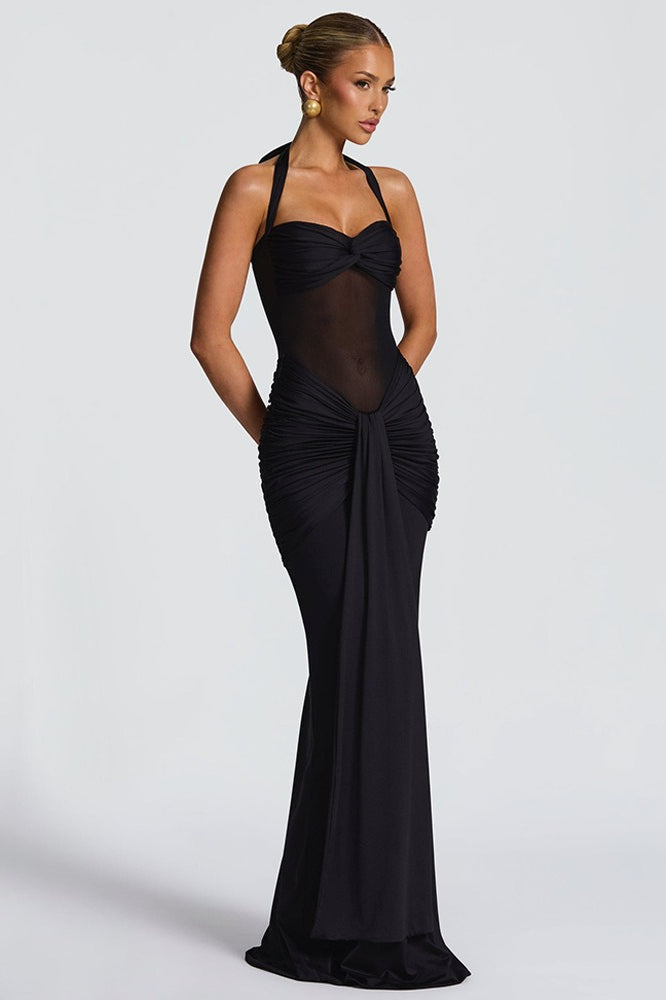 Halter Neck Twist Front Sheer Waist Mermaid Gown - View 9