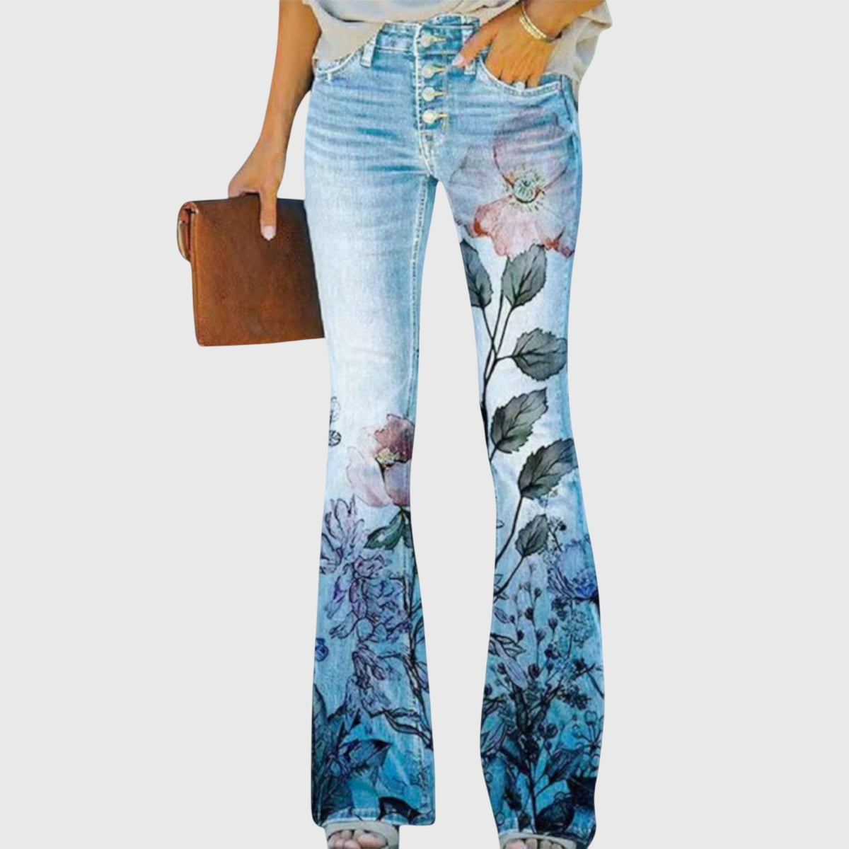 Floral Print High Waist Flare Jeans 4