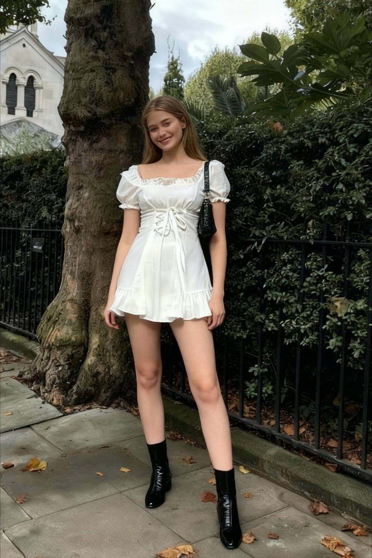 Soft Girl Lace Up Mini Dress in White